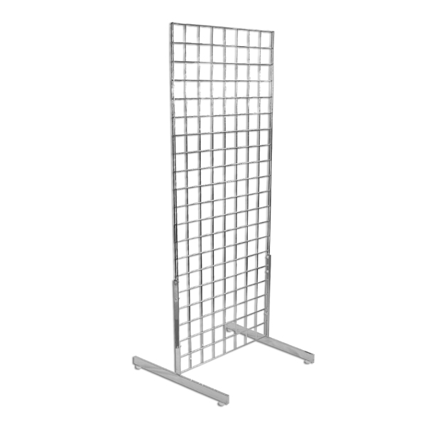 Set of 2 Chrome Wire Grid Display Legs For use with any existing 2’W grid or slat grid panels 