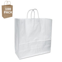 White Paper Jumbo Size Shopping Bag-100 Pack