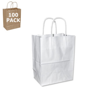 White Paper Cub Size Shopping Bag-100 Pack