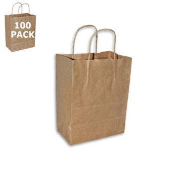 Pinstripe Kraft Cub Paper Shopping Bag-100 Pack