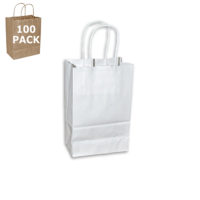 White Paper Gem Size Shopping Bag-100 Pack
