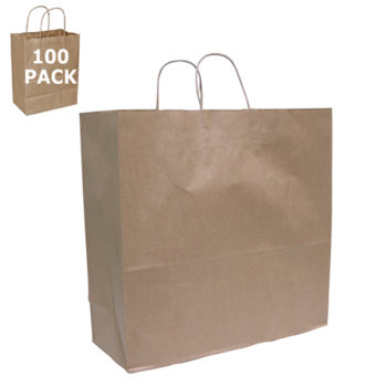 Kraft Paper Jumbo Size Shopping Bag-100 Pack