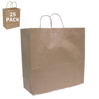 Kraft Paper Jumbo Size Shopping Bag-25 Pack